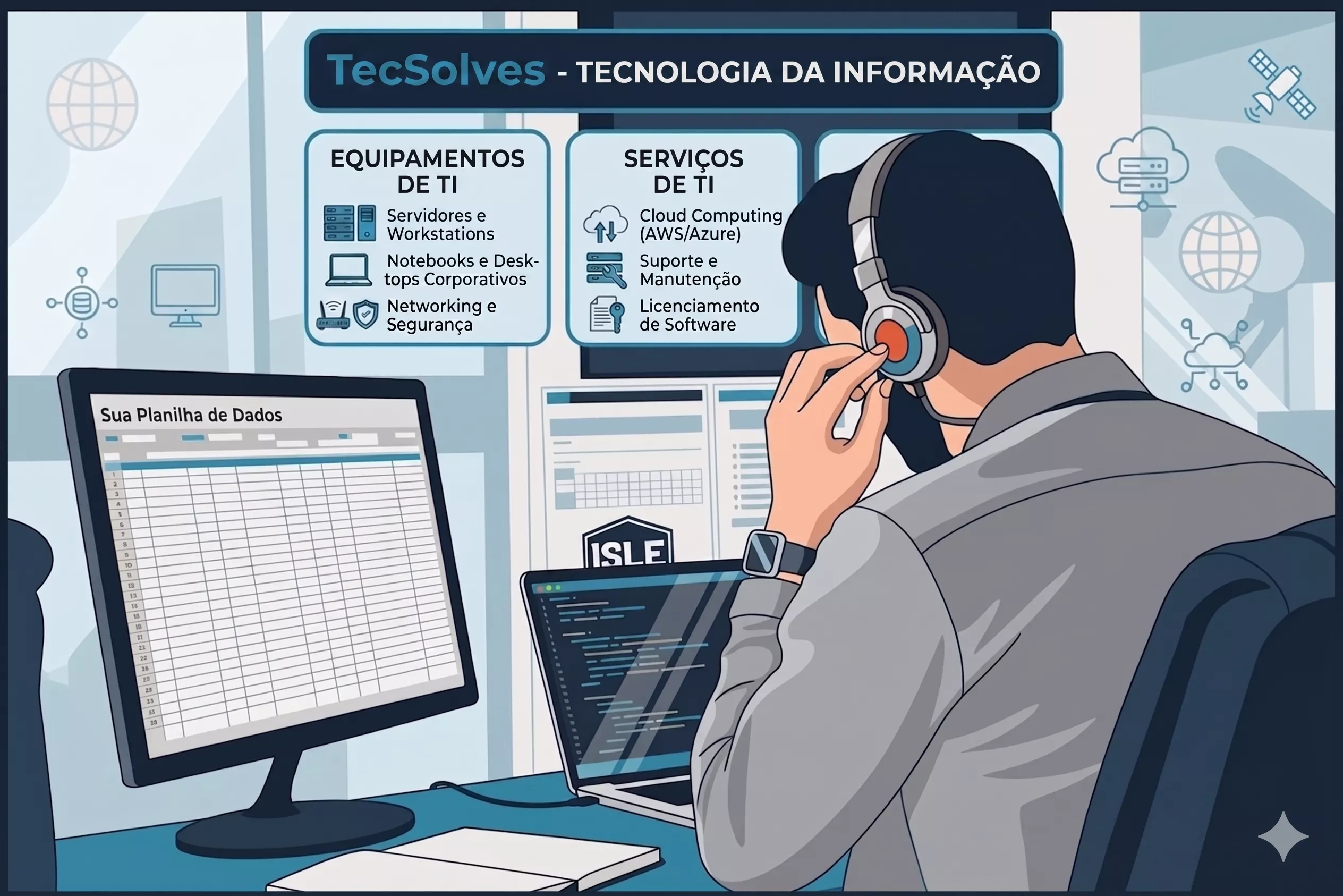 Especialista TecSolves gerenciando ambiente de TI corporativo
